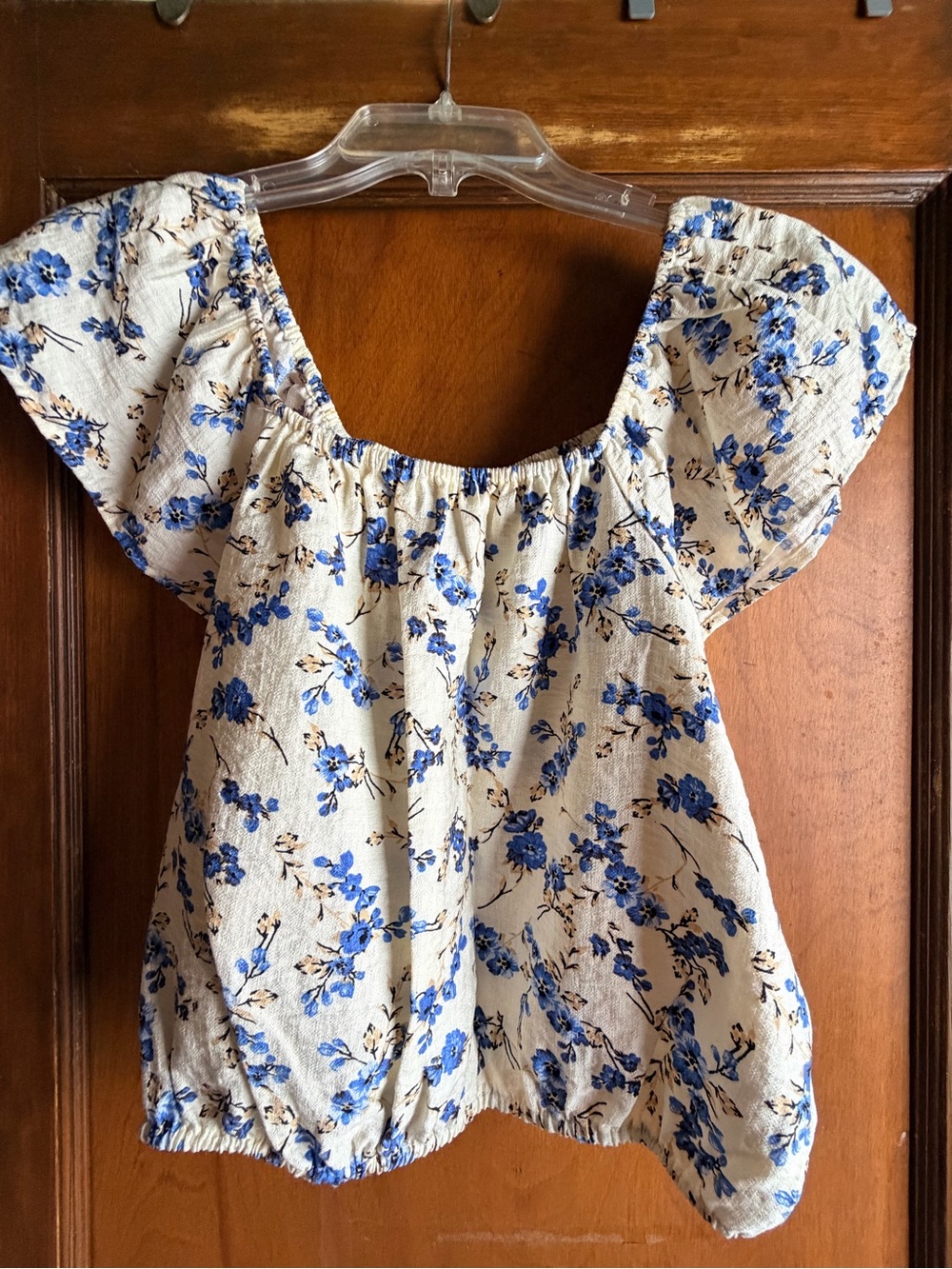 a new day Cream Off-Shoulder Blouse with Blue Floral Print